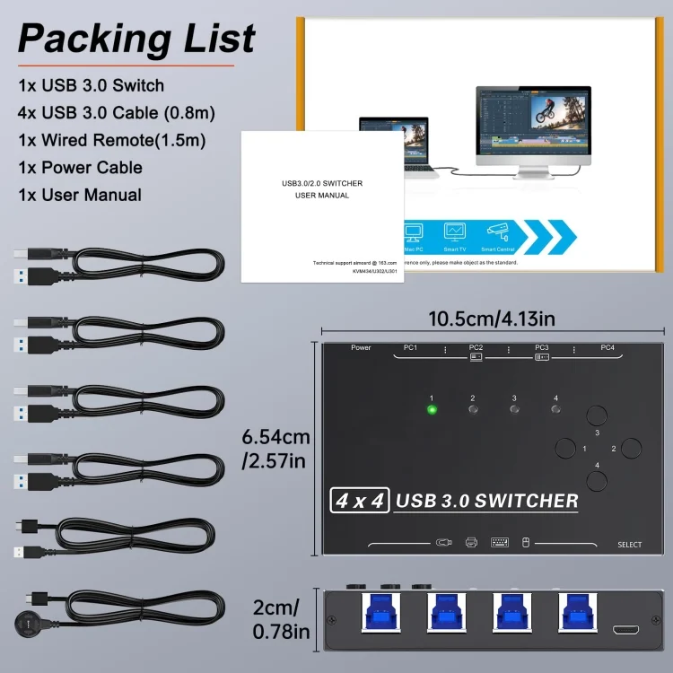 TBD06046411_8.webp KC-KM434B USB3.0 4 Port USB Shared Device 4 Port Printer Sharing Device Keyboard Mouse Switch - Image 9