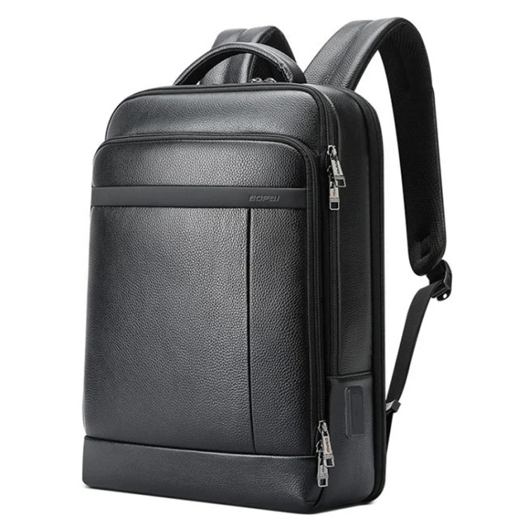 Bopai 61-120761 Large-capacity First-layer Cowhide Business Laptop Backpack With USB+Type-C Port