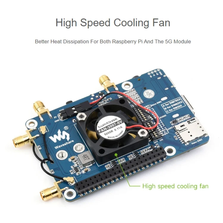 TBD06048303_B10.webp Waveshare SIM8262E-M2 5G HAT For Raspberry Pi, Quad Antennas 5G NSA, 5G/4G/3G Compatible - Image 11