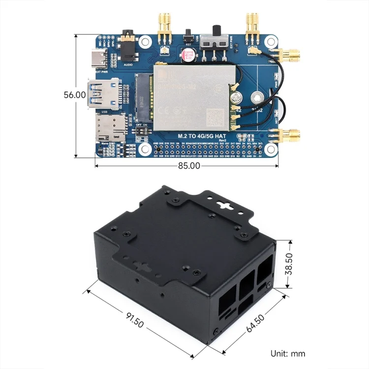 TBD06048303_B2.webp Waveshare SIM8262E-M2 5G HAT For Raspberry Pi, Quad Antennas 5G NSA, 5G/4G/3G Compatible - Image 3