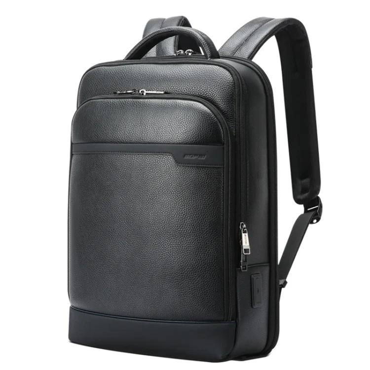 Bopai 61-122391 Large-capacity First-layer Cowhide Business Laptop Backpack With USB+Type-C Port