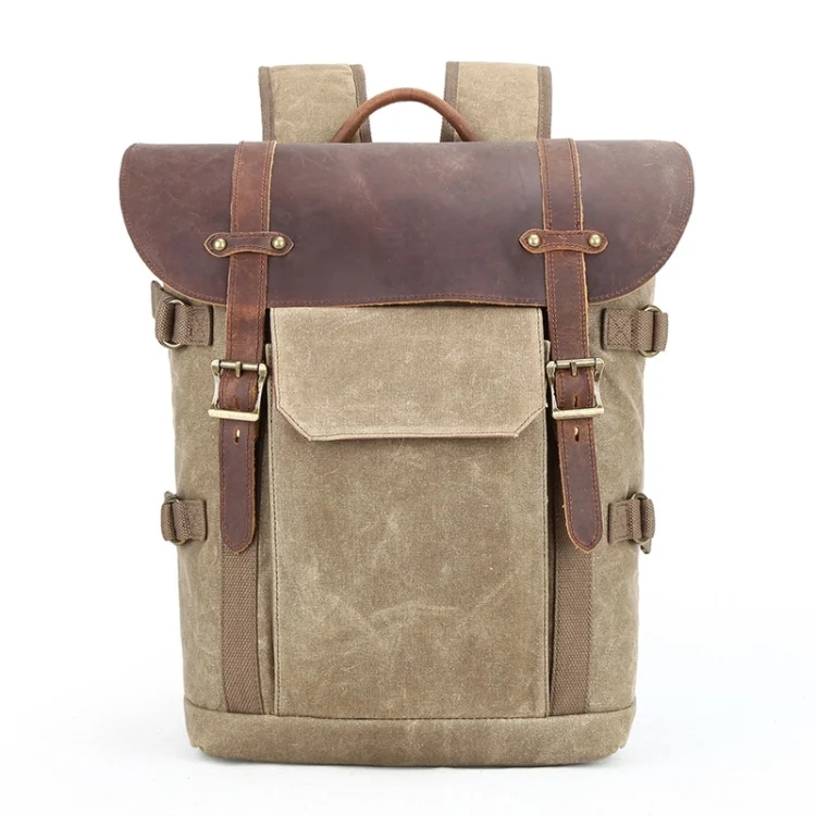 Vintage Camera Bag Waterproof Canvas Backpack with Laptop Compartment Tripod Holder
