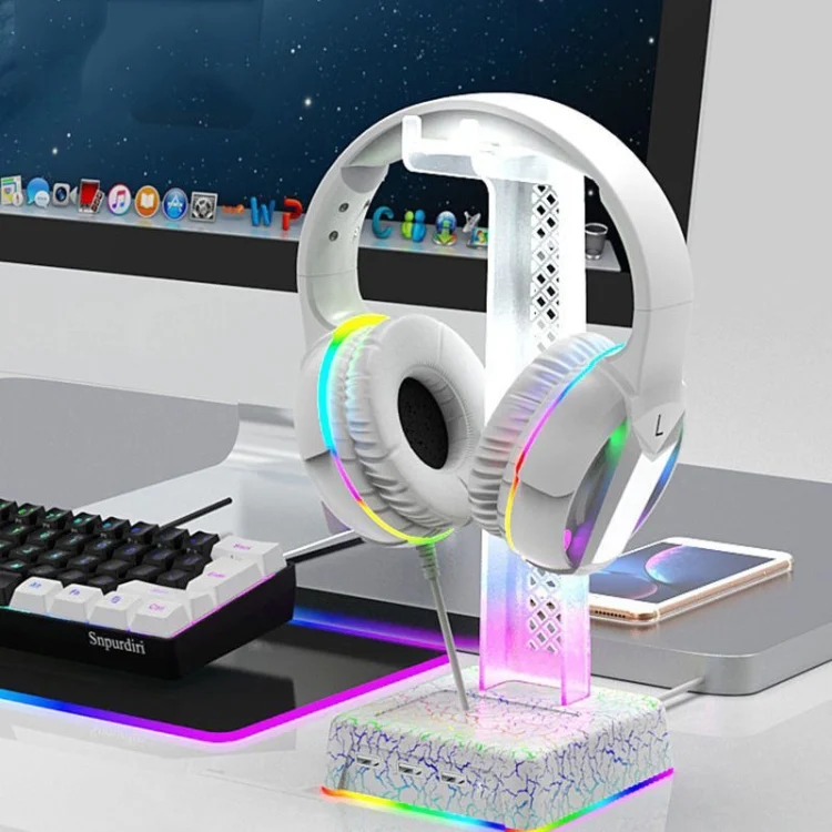 Z3 Cracked With 3USB Expansion Port Headphone Stand RGB Ambient Light Headphone Display Holder