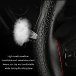 Four-Season Embossed Hand-Sewn Cowhide Steering Wheel Cover - Image 4