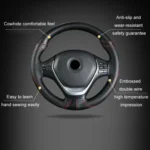 Cowhide Embossed Hand-Stitched Double-Line Steering Wheel Cover - Image 3