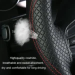 Cowhide Embossed Hand-Stitched Double-Line Steering Wheel Cover - Image 4