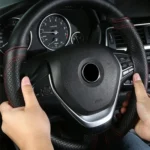 Cowhide Embossed Hand-Stitched Double-Line Steering Wheel Cover - Image 7