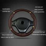 Four-season Embossed Cowhide Hand-sewn Steering Wheel Cover - Image 3