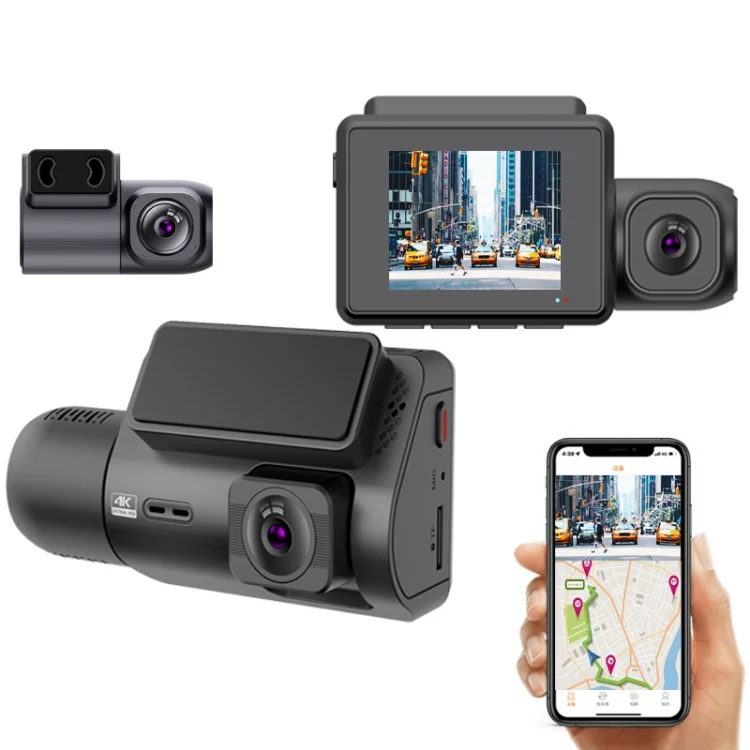 M700A 3 Channels Car Recorder 4K UHD Front+1080P Inside+2K Rear+GPS+WIFI Dash Cam
