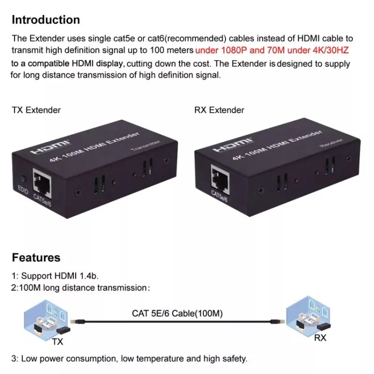 TBD06052307_B3.webp HDMI To RJ45 Single Ethernet Cable 100m Extender 4K HD Cable Signal Amplifier - Image 4