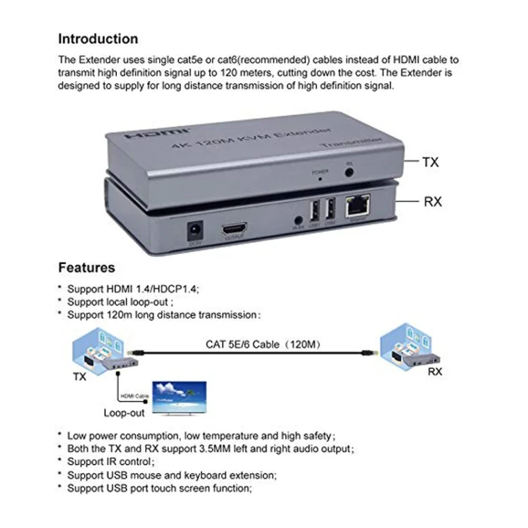 TBD06052381_B3.webp KVM 120m 4K HD Extender Computer Mouse Keyboard HDMI Single Ethernet Cable Transmitter + Receiver - Image 4