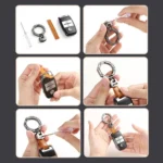 Hallmo Business Zinc Alloy Top-Layer Cowhide Key Chain Car Key Anti-Lost Pendant - Image 4