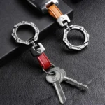 Hallmo Business Zinc Alloy Top-Layer Cowhide Key Chain Car Key Anti-Lost Pendant - Image 7