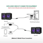 T-WOLF S3 USB/3.5mm Desktop Speakers For Phone / PC / Laptop Dual Diaphragm Subwoofer Sound System - Image 6