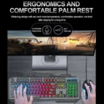 T-WOLF TF600 104-Key Wired Backlit Keyboard and Mouse Combo with Metal Panel & Phone Stand - Image 4