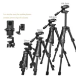 YUNTENG VCT-608 Adjustable Camera Tripod 11.8-25.4 Inch With 360 Degree Rotating 3-Way Pan Head & Gravity Hook - Image 3