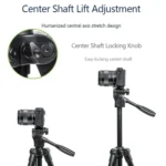 YUNTENG VCT-608 Adjustable Camera Tripod 11.8-25.4 Inch With 360 Degree Rotating 3-Way Pan Head & Gravity Hook - Image 8