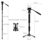 YUNTENG VCT-588 Camera Monopod 65-166cm Aluminum Alloy DSLR Tripod Stand With Hydraulic Ball Head - Image 6