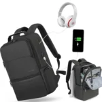 Men Anti-Theft Laptop Backpack with USB Charging Port, Headphone Hole & Comfort Shoulder Straps for Travel, Work Commute - Image 2