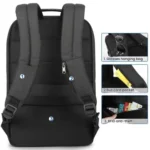 Men Anti-Theft Laptop Backpack with USB Charging Port, Headphone Hole & Comfort Shoulder Straps for Travel, Work Commute - Image 3