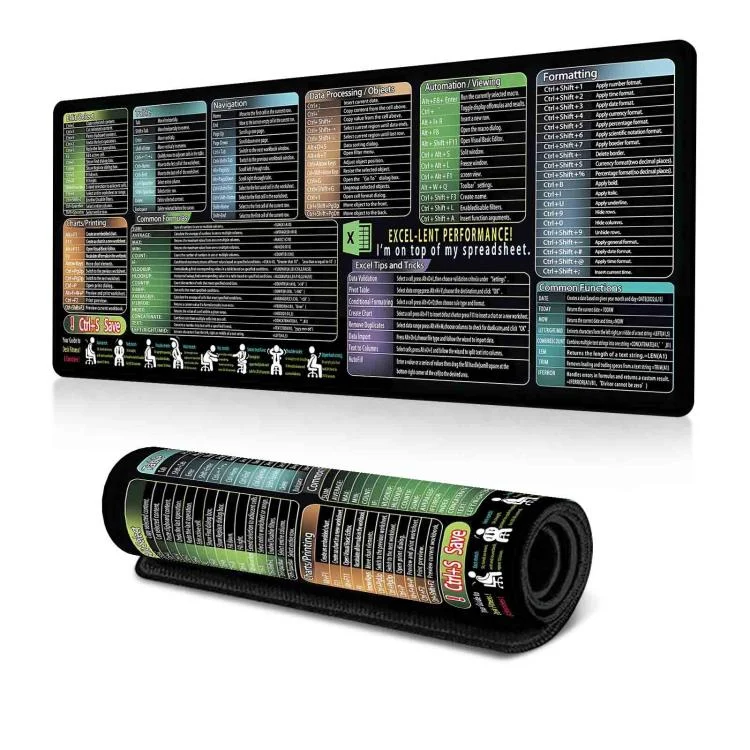 Keyboard Shortcut Desk Mat Mouse Pad Non-Slip Office Desk Pad With Computer Commands