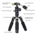 XILETU FM5C-MINI Adjustable 16.5-51cm Aluminum Tripod with 26mm Ball Head 6kg Load Capacity for 360-degree Panoramic Shooting - Image 3