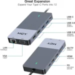 MCY 12-In-1 USB-C Hub With Triple Monitor Support (1000Mbps Lan+VGA+USB3.0/USB2.0+SD/TF+2 HDMI 4K 30Hz+85W PD) - Image 2