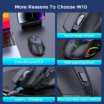 MKESPN W10 Tri-Mode Wireless Gaming Mouse 2400DPI with 9 Programmable Buttons, RGB Lighting, Type-C Rechargeable - Image 8