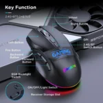 MKESPN W10 Tri-Mode Wireless Gaming Mouse 2400DPI with 9 Programmable Buttons, RGB Lighting, Type-C Rechargeable - Image 9