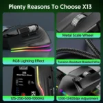 MKESPN X13 RGB Full Speed Wired Gaming Mouse 12400 DPI 10-Key Dual Scroll Wheel Swing Macro Programmable Mouse - Image 10