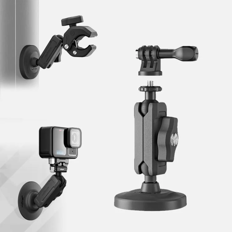 aMagisn Metal Arm Clamp Magnetic Base with 1/4-inch Ball Head For Insta360, DJI, GoPro Cameras