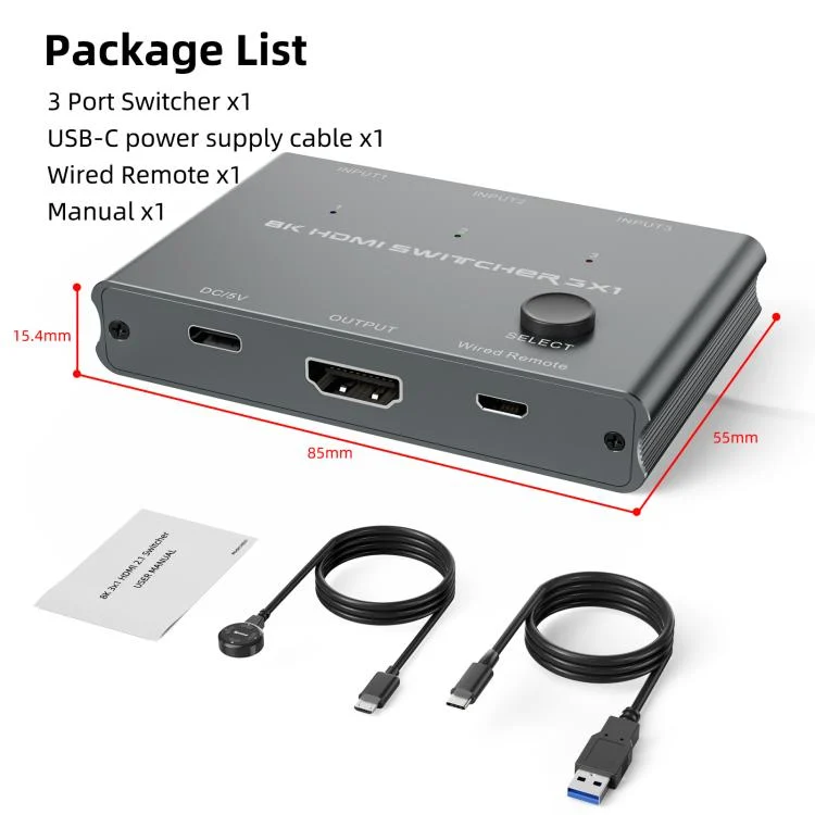 TBD06061585_B8.webp 3 In 1 Out HDMI Switch 8K 60Hz / 4K 120Hz Computer HD Conversion - Image 9