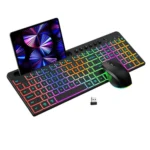 RGB Backlit Rechargeable Wireless Keyboard and Mouse Combo with Tablet Slot for Gaming, Office, and Home