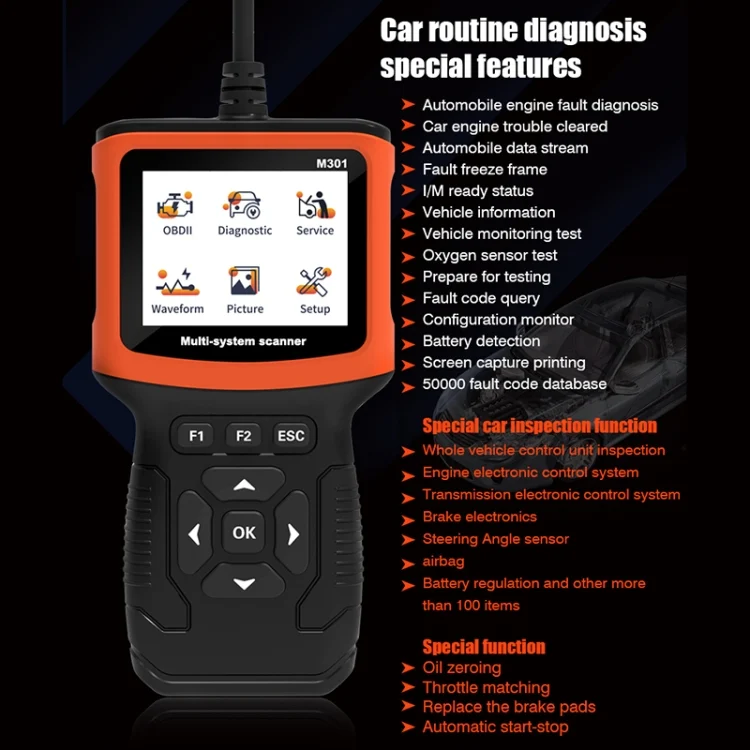 CAR2367_4.webp M301 9-18V OBD2 Car Code Reader Scanner Fault Detector - Image 5