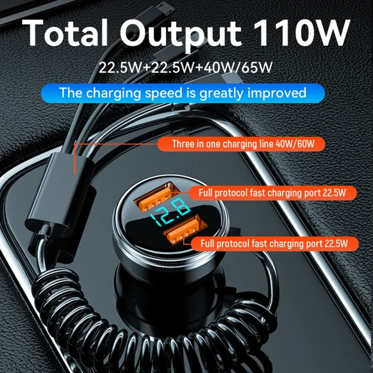 CAR2794_B4.webp BW15 110W 3 in 1 Charging Cable & Dual USB Port Car Charger - Image 5