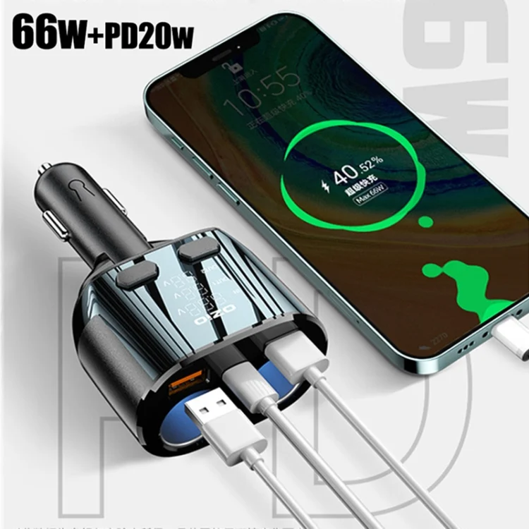 CAR2797_6.webp Ozio CL48TC 66W PD 20W + USB Dual Port Multi-function Car Charger with Dual Cigarette Lighters - Image 7