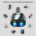 Ozio CL48TC 66W PD 20W + USB Dual Port Multi-function Car Charger with Dual Cigarette Lighters - Image 8