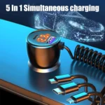 Ozio HX06 151W Type-C + USB Dual Port Car Charger with 3 in 1 Spring Data Cable - Image 3