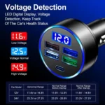 3.1A 5 in 1 Digital Display Car Charger with Voltmeter - Image 4