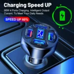 66W 4 in 1 Digital Display Fast Charging Car Charger with Voltmeter - Image 3