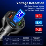66W 4 in 1 Digital Display Fast Charging Car Charger with Voltmeter - Image 4