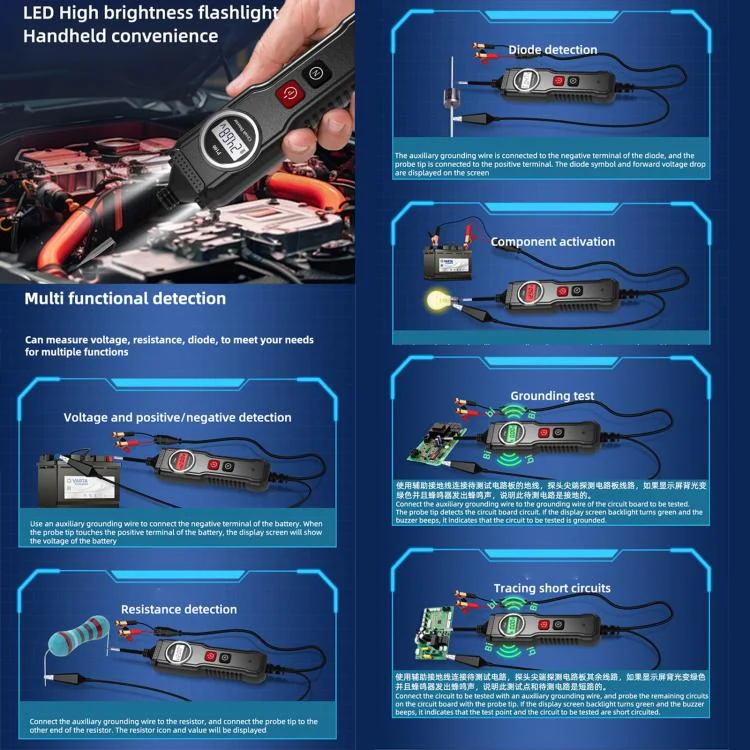 CAR4880B_8.webp P100 5V-40V Electric Circuit Tester, Two Power Supply, Cable Length: 1.53m - Image 9