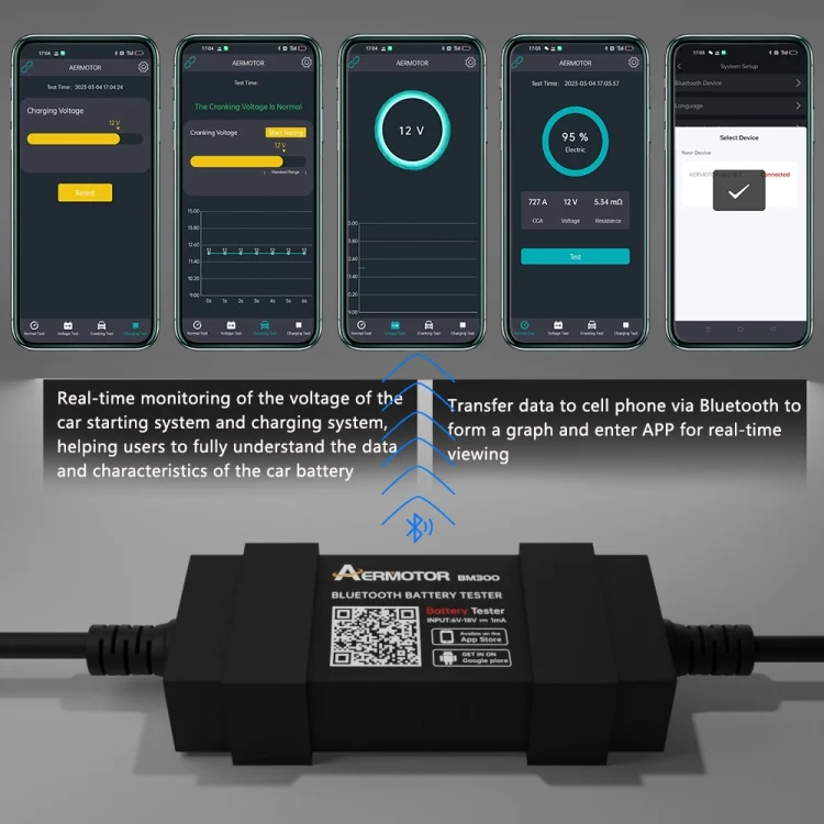 CAR9857_2.webp AERMOTOR BM300 Bluetooth 12V Car Battery Tester Battery Analyzer - Image 3