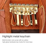 2001 Horizontal Square Litchi Texture Wallet Clutch Bag for Ladies, with Detachable Hand Strap & 6 Key Rings - Image 4