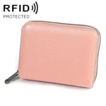 KB195 Zipper Cowhide Leather Double Row Organ Shape Multiple Card Slots Anti-magnetic RFID Wallet Clutch Bag for Ladies