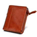 Genuine Cowhide Leather Crazy Horse Texture Dual Zipper Short Style Card Holder Wallet RFID Blocking Card Bag Protect Case for Men, Size: 12.1*9.4*2.7cm - Image 2