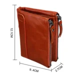 Genuine Cowhide Leather Crazy Horse Texture Dual Zipper Short Style Card Holder Wallet RFID Blocking Card Bag Protect Case for Men, Size: 12.1*9.4*2.7cm - Image 5