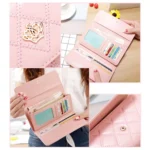 Fashion Argyles Texture Metal Crown 3-Folding Long Design PU Leather Wallet Coin Purse for Women - Image 5