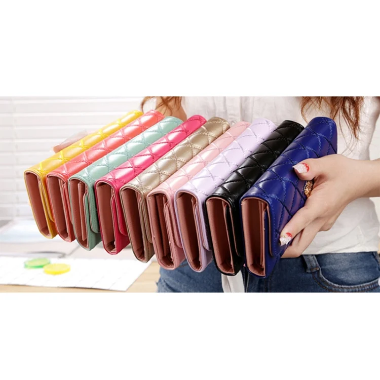 CCB1114_B1.webp Fashion Argyles Texture Metal Crown 3-Folding Long Design PU Leather Wallet Coin Purse for Women - Image 2