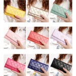 Fashion Argyles Texture Metal Crown 3-Folding Long Design PU Leather Wallet Coin Purse for Women - Image 3